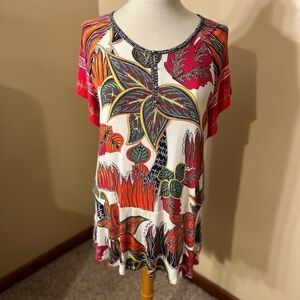 Soft Surroundings Short Sleeve Print Top Sz M EUC